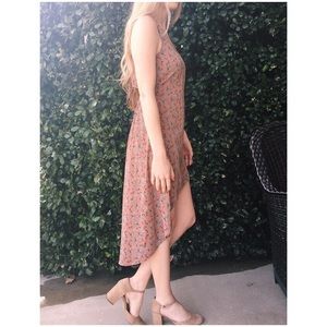 Pink blue feather high low cutout spring dress